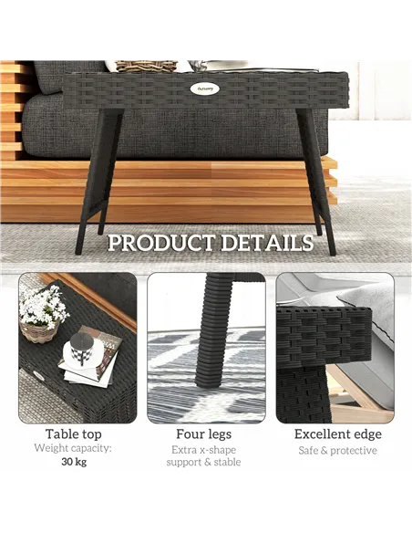 Outsunny Foldable Outdoor Side Table, Rattan Garden Coffee Table with Steel Frame, Space Saving Bistro Garden Furniture for Pati