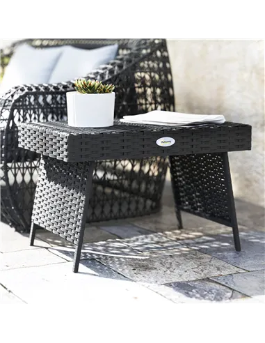 Outsunny Foldable Outdoor Side Table, Rattan Garden Coffee Table with Steel Frame, Space Saving Bistro Garden Furniture for Pati
