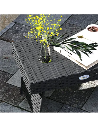 Outsunny Foldable Outdoor Side Table, Rattan Garden Coffee Table with Steel Frame, Space Saving Bistro Garden Furniture for Pati