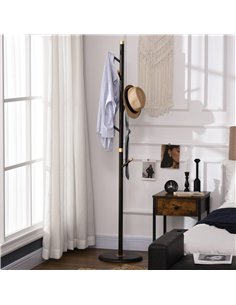 HOMCOM Vintage Coat Rack Stand Freestanding Hall Tree with 6 Hooks Bamboo Frame for Entryway Hallway Bedroom Walnut 2