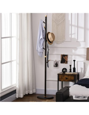 HOMCOM Vintage Coat Rack Stand Freestanding Hall Tree with 6 Hooks Bamboo Frame for Entryway Hallway Bedroom Walnut