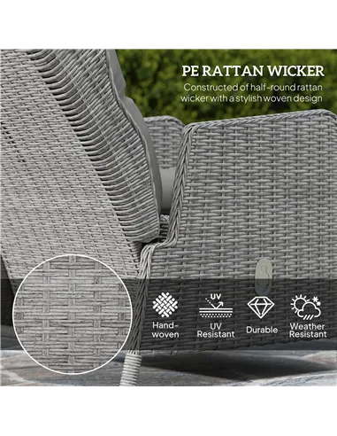 Outsunny 5 Pieces Rattan Bistro Set with Adjustable Back, Reclining Wicker Balcony Furniture with Cushions, Glass Top Coffee Tab