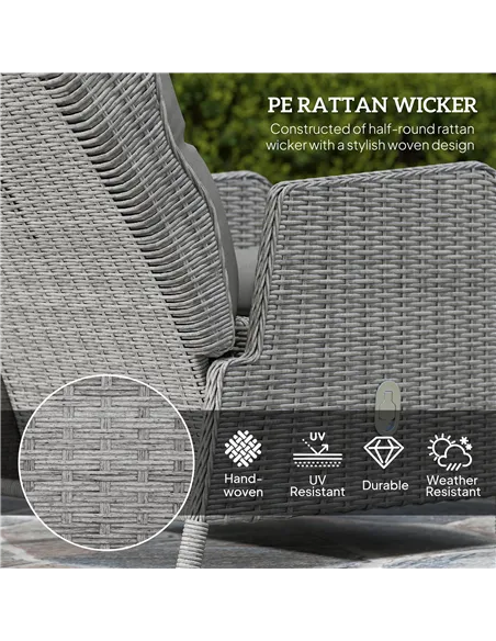 Outsunny 5 Pieces Rattan Bistro Set with Adjustable Back, Reclining Wicker Balcony Furniture with Cushions, Glass Top Coffee Tab