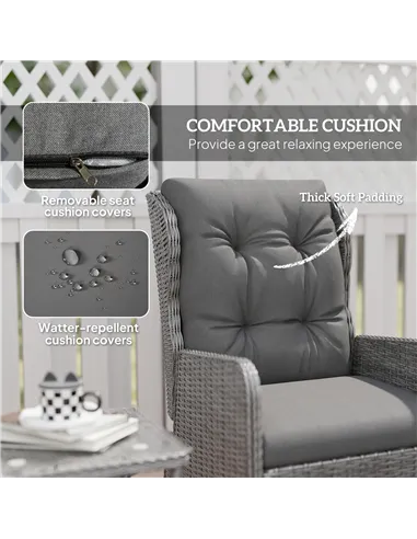 Outsunny 5 Pieces Rattan Bistro Set with Adjustable Back, Reclining Wicker Balcony Furniture with Cushions, Glass Top Coffee Tab