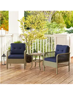 Outsunny 3 Pieces Rattan Bistro Set with Glass Top Coffee Table, Chairs and Cushions for Outdoor, Patio, Balcony, Charcoal Grey 2