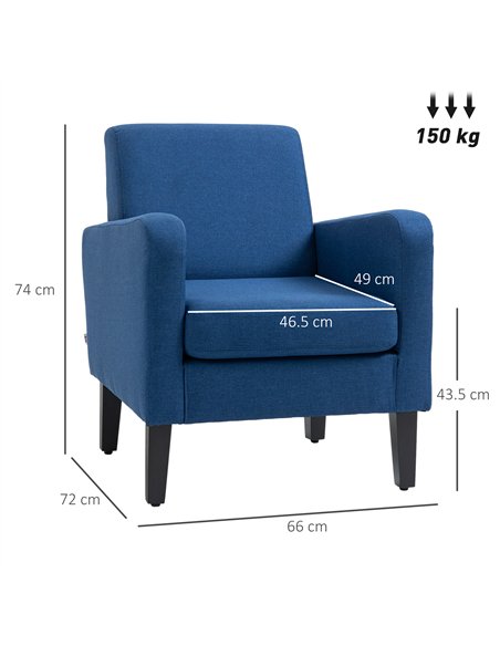 HOMCOM Linen-Look Boxy Armchair - Blue