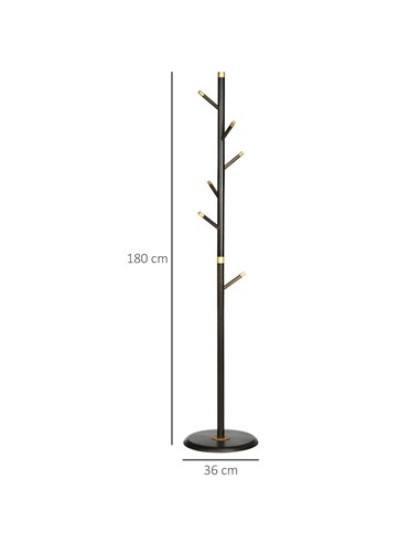 HOMCOM Vintage Coat Rack Stand Freestanding Hall Tree with 6 Hooks Bamboo Frame for Entryway Hallway Bedroom Walnut