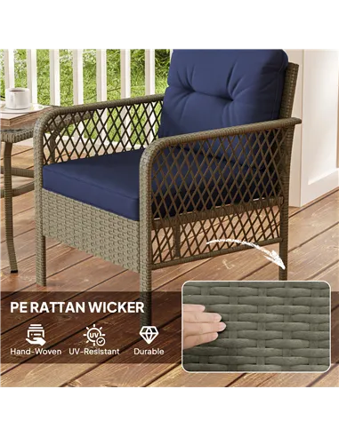 Outsunny 3 Pieces Rattan Bistro Set with Glass Top Coffee Table, Chairs and Cushions for Outdoor, Patio, Balcony, Charcoal Grey