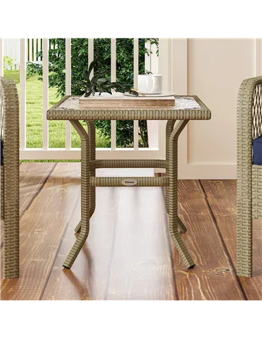 Outsunny 3 Pieces Rattan Bistro Set with Glass Top Coffee Table, Chairs and Cushions for Outdoor, Patio, Balcony, Charcoal Grey