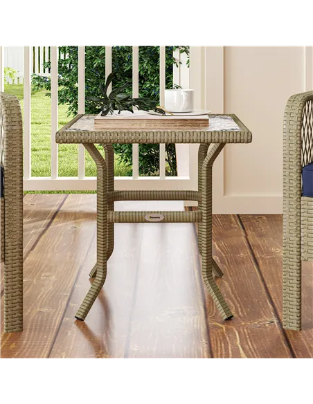 Outsunny 3 Pieces Rattan Bistro Set with Glass Top Coffee Table, Chairs and Cushions for Outdoor, Patio, Balcony, Charcoal Grey