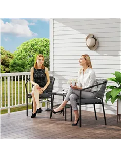 Outsunny 3 Pieces Rattan Bistro Set with Cushions, Wicker Garden Furniture Set, Glass Top Coffee Table and Chairs for Outdoor Pa 2
