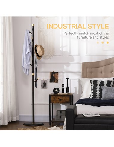 HOMCOM Vintage Coat Rack Stand Freestanding Hall Tree with 6 Hooks Bamboo Frame for Entryway Hallway Bedroom Walnut