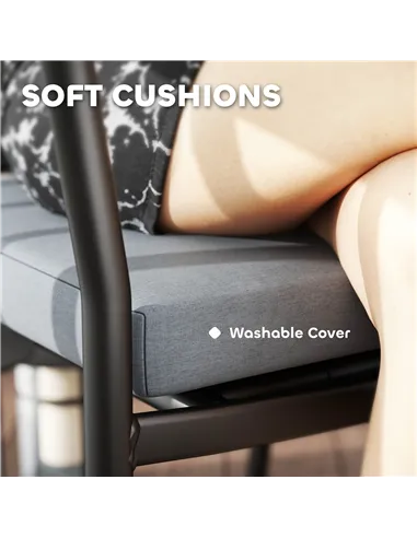 Outsunny 3 Pieces Rattan Bistro Set with Cushions, Wicker Garden Furniture Set, Glass Top Coffee Table and Chairs for Outdoor Pa