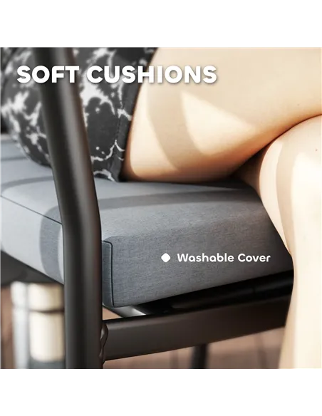 Outsunny 3 Pieces Rattan Bistro Set with Cushions, Wicker Garden Furniture Set, Glass Top Coffee Table and Chairs for Outdoor Pa