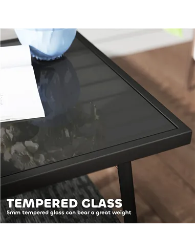 Outsunny 3 Pieces Rattan Bistro Set with Cushions, Wicker Garden Furniture Set, Glass Top Coffee Table and Chairs for Outdoor Pa