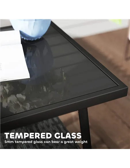 Outsunny 3 Pieces Rattan Bistro Set with Cushions, Wicker Garden Furniture Set, Glass Top Coffee Table and Chairs for Outdoor Pa