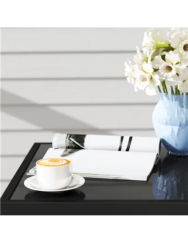 Outsunny 3 Pieces Rattan Bistro Set with Cushions, Wicker Garden Furniture Set, Glass Top Coffee Table and Chairs for Outdoor Pa