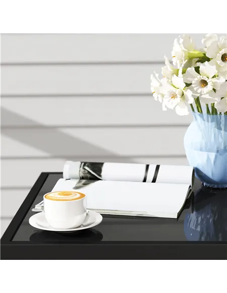 Outsunny 3 Pieces Rattan Bistro Set with Cushions, Wicker Garden Furniture Set, Glass Top Coffee Table and Chairs for Outdoor Pa