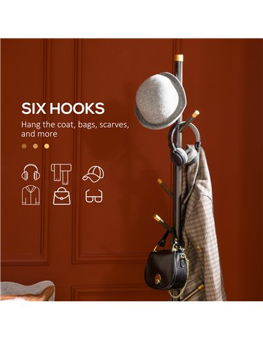 HOMCOM Vintage Coat Rack Stand Freestanding Hall Tree with 6 Hooks Bamboo Frame for Entryway Hallway Bedroom Walnut