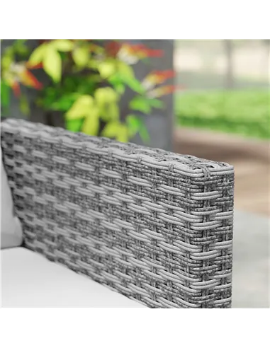 Outsunny 3 Pieces Rattan Bistro Set with 4 Cushions, Wicker Garden Furniture Set, Glass Top Coffee Table and Chairs for Outdoor 