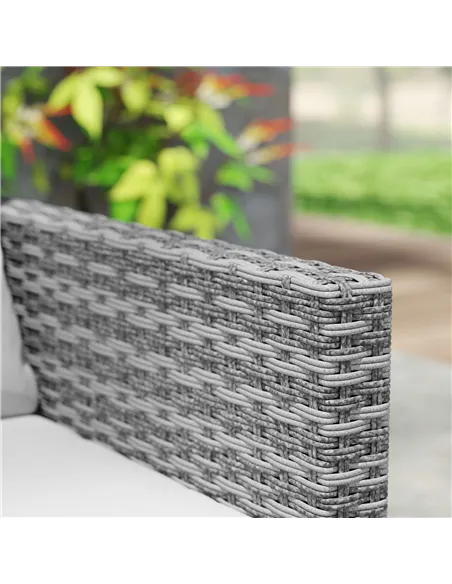 Outsunny 3 Pieces Rattan Bistro Set with 4 Cushions, Wicker Garden Furniture Set, Glass Top Coffee Table and Chairs for Outdoor 