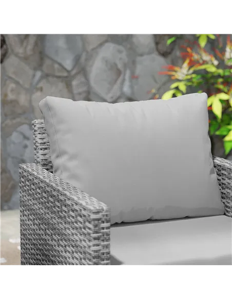 Outsunny 3 Pieces Rattan Bistro Set with 4 Cushions, Wicker Garden Furniture Set, Glass Top Coffee Table and Chairs for Outdoor 