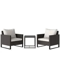 Outsunny 3 Pieces Rattan Bistro Set with 4 Cushions, Wicker Garden Furniture Set, Glass Top Coffee Table and Chairs for Outdoor 
