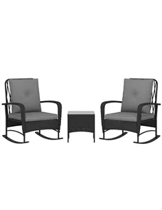 Outsunny Three-Piece Rocking Chair Rattan Bistro Set - Black