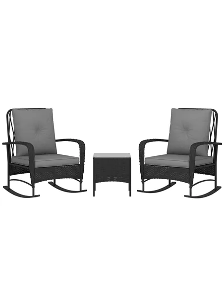 Outsunny Three-Piece Rocking Chair Rattan Bistro Set - Black