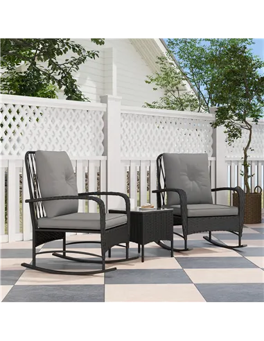 Outsunny Three-Piece Rocking Chair Rattan Bistro Set - Black