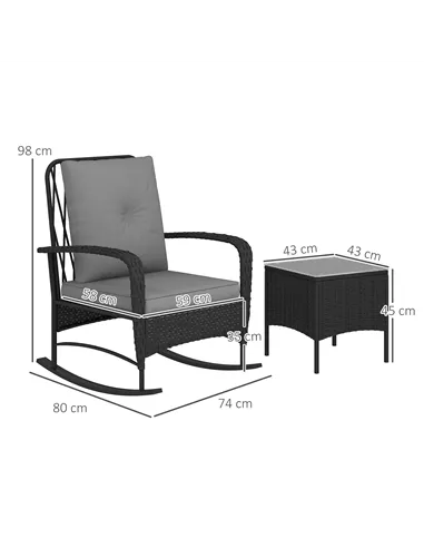 Outsunny Three-Piece Rocking Chair Rattan Bistro Set - Black