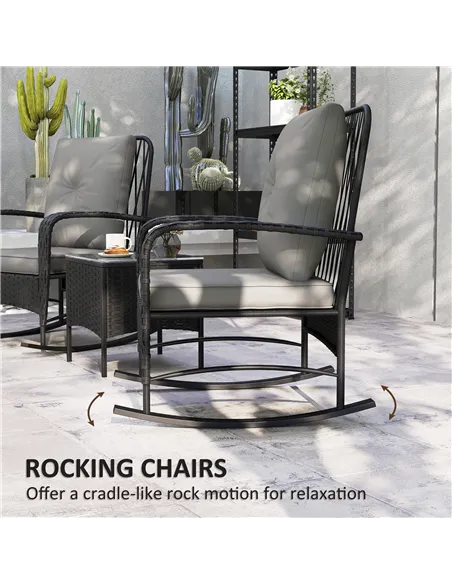 Outsunny Three-Piece Rocking Chair Rattan Bistro Set - Black