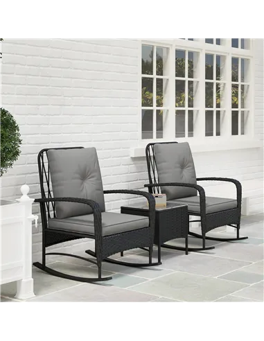 Outsunny Three-Piece Rocking Chair Rattan Bistro Set - Black