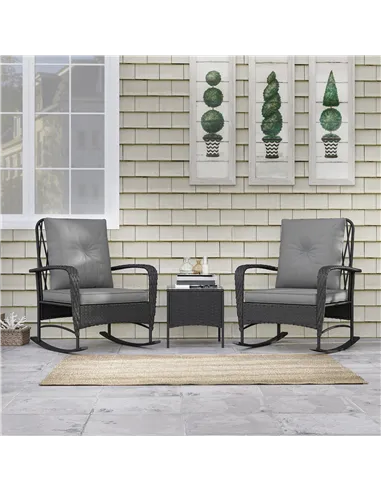 Outsunny Three-Piece Rocking Chair Rattan Bistro Set - Black