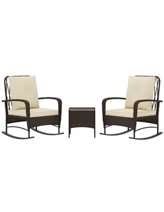 Outsunny Three-Piece Rocking Chair Rattan Bistro Set - Brown