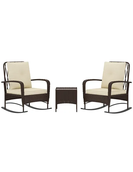 Outsunny Three-Piece Rocking Chair Rattan Bistro Set - Brown