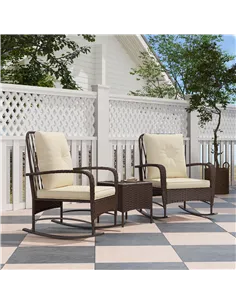 Outsunny Three-Piece Rocking Chair Rattan Bistro Set - Brown 2