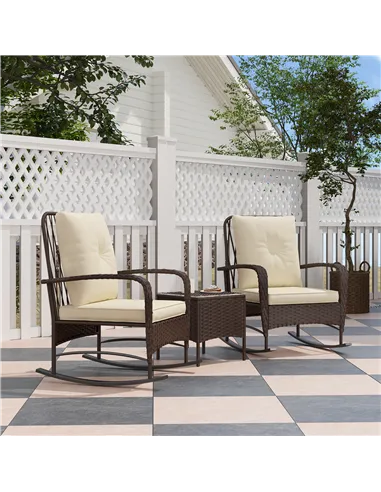 Outsunny Three-Piece Rocking Chair Rattan Bistro Set - Brown