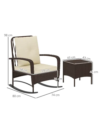 Outsunny Three-Piece Rocking Chair Rattan Bistro Set - Brown