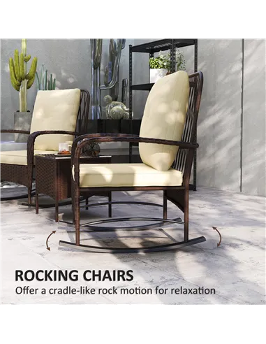 Outsunny Three-Piece Rocking Chair Rattan Bistro Set - Brown