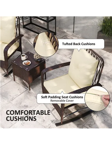 Outsunny Three-Piece Rocking Chair Rattan Bistro Set - Brown