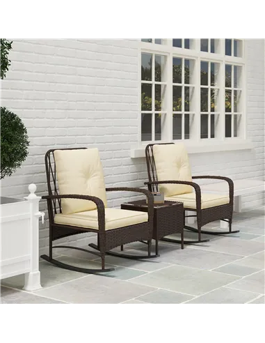Outsunny Three-Piece Rocking Chair Rattan Bistro Set - Brown