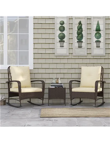 Outsunny Three-Piece Rocking Chair Rattan Bistro Set - Brown