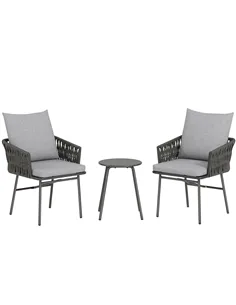Outsunny 3-Piece Rattan Bistro Set, Garden Table and Chairs with 4 Cushions, Patio Rattan Conversation Furniture Set for Balcony