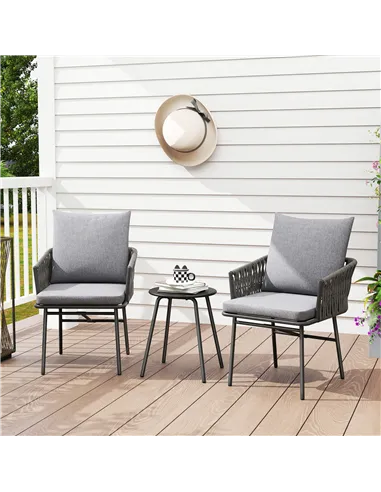 Outsunny 3-Piece Rattan Bistro Set, Garden Table and Chairs with 4 Cushions, Patio Rattan Conversation Furniture Set for Balcony