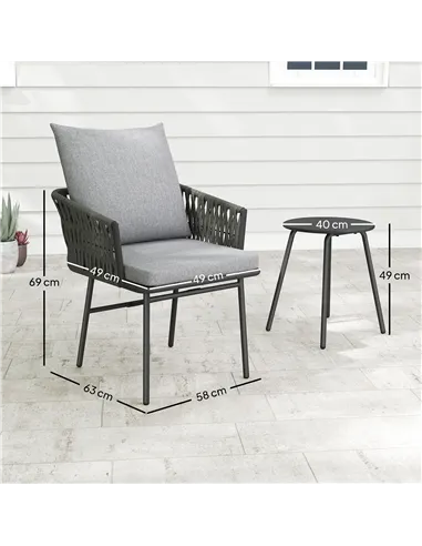 Outsunny 3-Piece Rattan Bistro Set, Garden Table and Chairs with 4 Cushions, Patio Rattan Conversation Furniture Set for Balcony