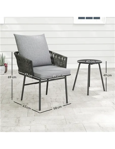 Outsunny 3-Piece Rattan Bistro Set, Garden Table and Chairs with 4 Cushions, Patio Rattan Conversation Furniture Set for Balcony