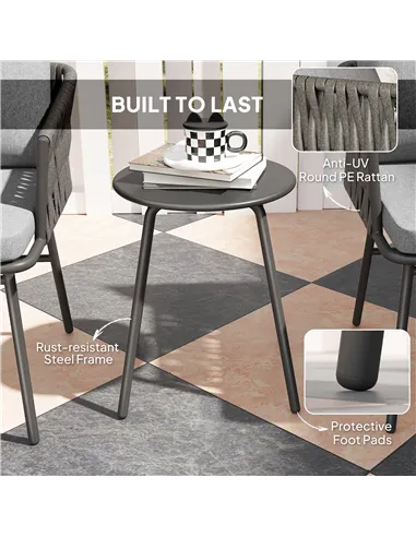 Outsunny 3-Piece Rattan Bistro Set, Garden Table and Chairs with 4 Cushions, Patio Rattan Conversation Furniture Set for Balcony