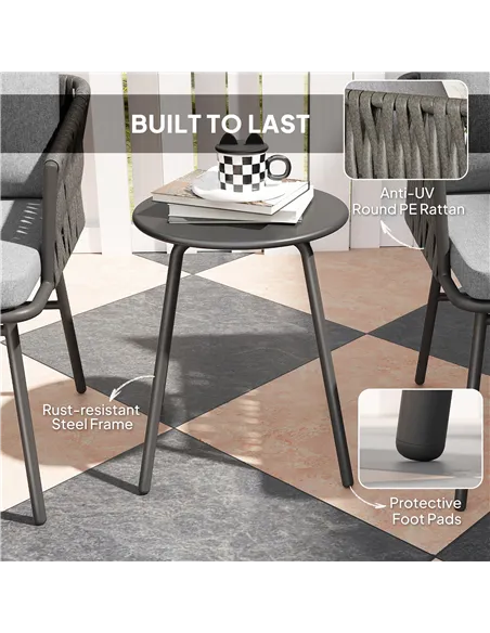 Outsunny 3-Piece Rattan Bistro Set, Garden Table and Chairs with 4 Cushions, Patio Rattan Conversation Furniture Set for Balcony