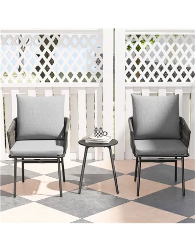 Outsunny 3-Piece Rattan Bistro Set, Garden Table and Chairs with 4 Cushions, Patio Rattan Conversation Furniture Set for Balcony